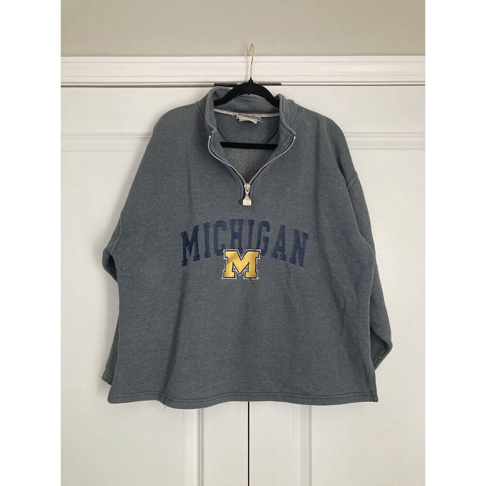 Vintage 90s Pro Player University of Michigan Embroidered 1/4 Zip Sweater Large - Picture 1 of 9